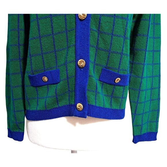 80s Laura Petites Alyzia Plaid Knit Cardigan Sweater Women's Size 8P Preppy Libr - Picture 9 of 10